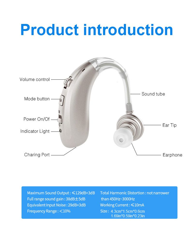 A-360B Silver Bluetooth Hearing Aid with 50H Battery & 3 Noise Modes - 6 Volume Levels #26240010