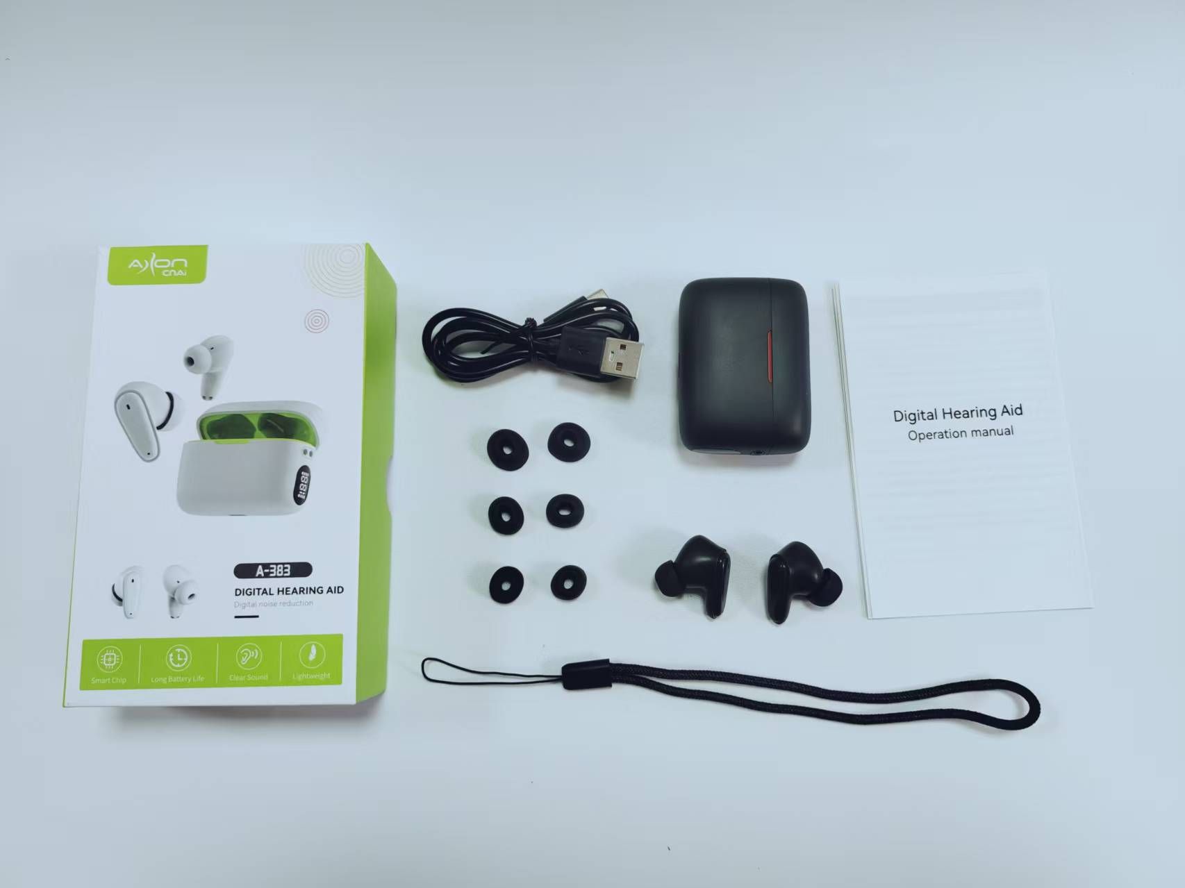 A-383 Pair Black Easy Touch Hearing Aids LED Battery Display Rechargeable #26240014