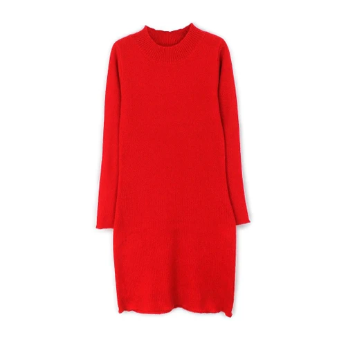 Knitted Sweater Dress Long Sleeve Crewneck Casual Pullover