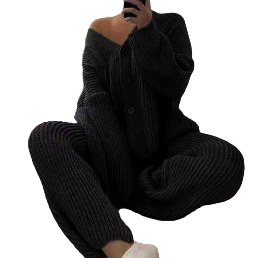 Knit Sweater Cardigan Pants Set Long Sleeve Autumn Spring