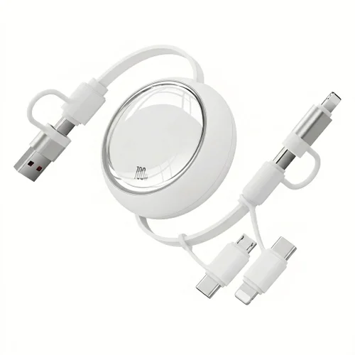 100W 4-in-1 Retractable Charging Cable, TPE Fast Charger Cord for Type-C, Lightning, Micro USB