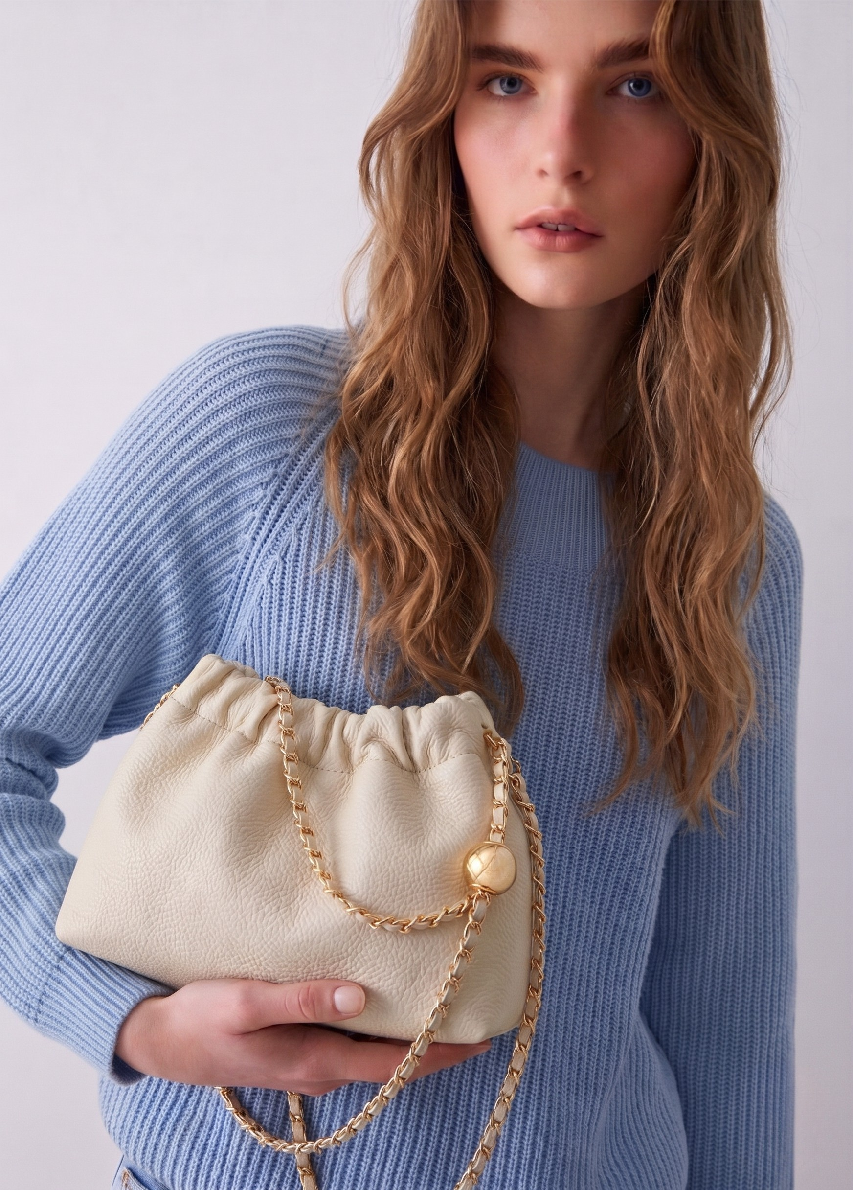 Ruched Drawstring Mini Crossbody Bag with Chain Strap