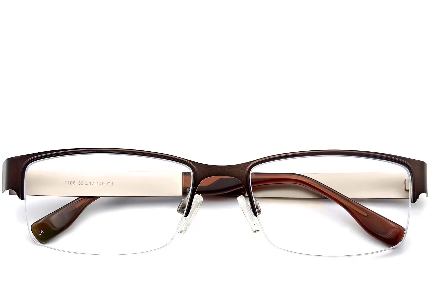 Semi-rimless Brown Metal Glasses #BS2012-0441