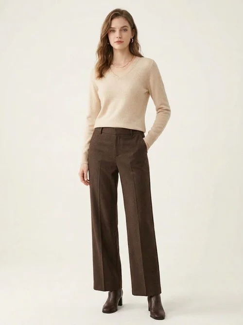 Cashmere Women's V-Neck Long Sleeve Cashmere Knit Sweater