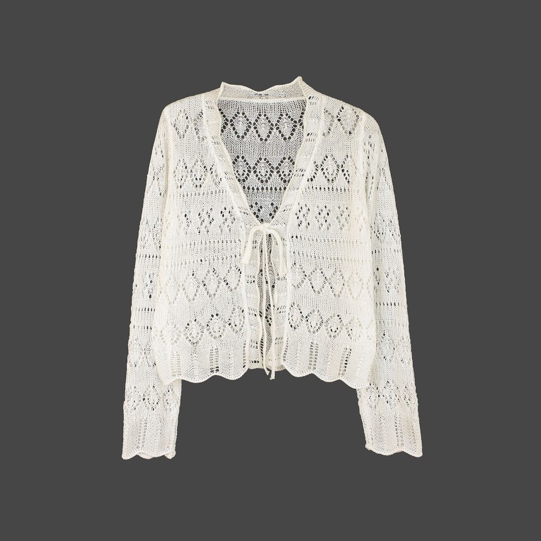Crochet Knit Cardigan Cover Up - Lightweight Tie Front Summer Beach