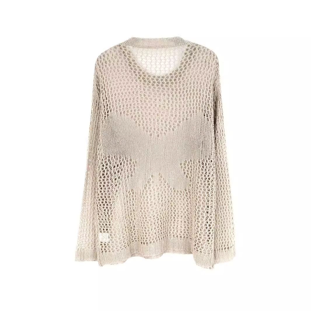 Crochet Knit Beach Cover Up Long Sleeve Top SSU-00045