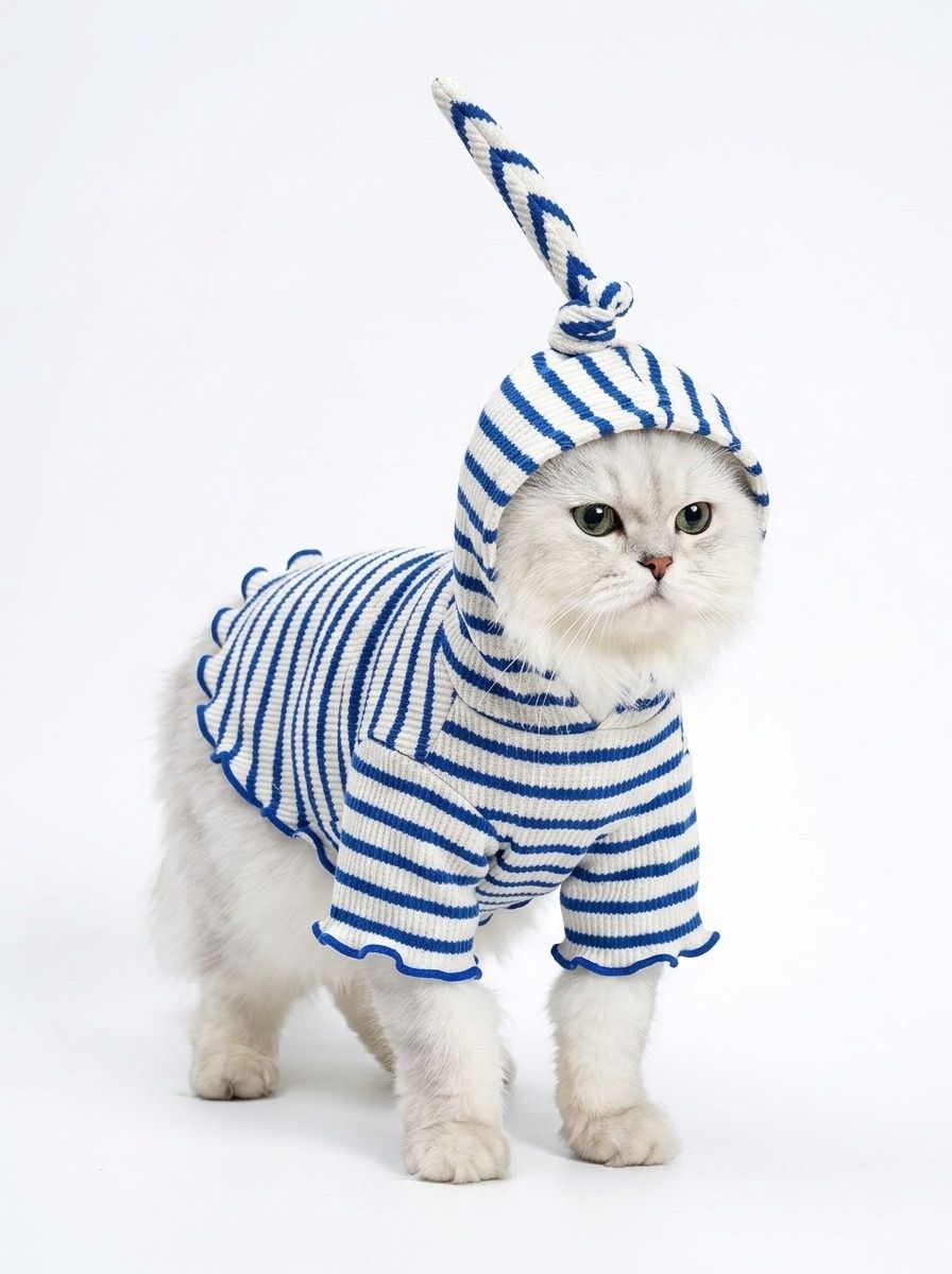 Striped Knitted Pet Hoodie with Pointed Cap for Dogs & Cats