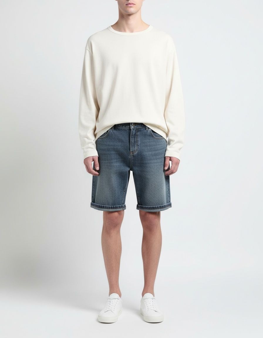 Retro Starry Sky Pattern Straight Leg Denim Shorts for Summer Casual Wear