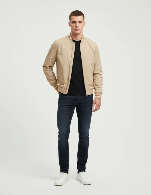 Giacca da uomo leggera con collo alto, ideale per primavera e autunno.