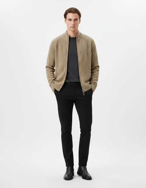 Cardigan casual da uomo autunnale con risvolto e collo alto in maglia jacquard