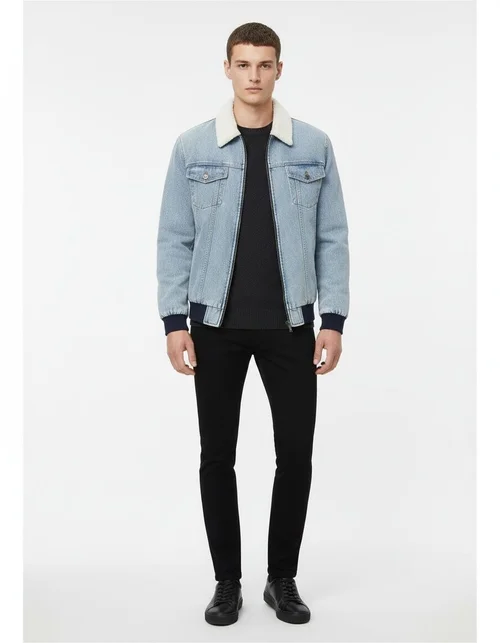 Giacca da uomo lavata di alta qualità, foderata in pile, ideale per un look casual autunnale e invernale.