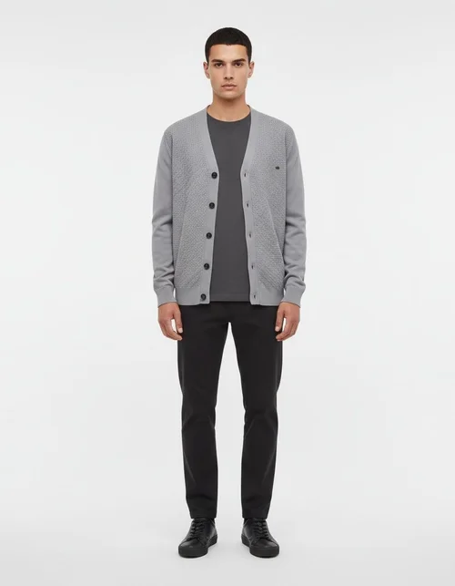 Cardigan da uomo a maglia con scollo a V, vestibilità slim, ideale per un look casual autunnale e invernale.