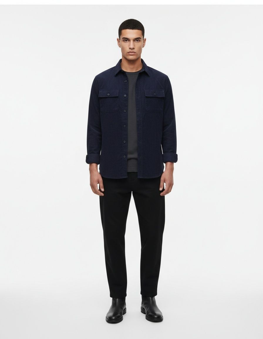 Corduroy Solid Color Long Sleeve Slim Fit Casual Autumn Winter Men's Shirt