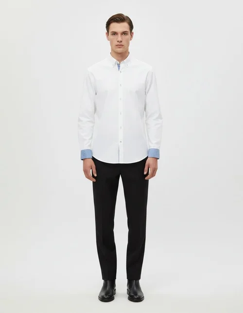Slim fit effen casual herenoverhemd met lange mouwen