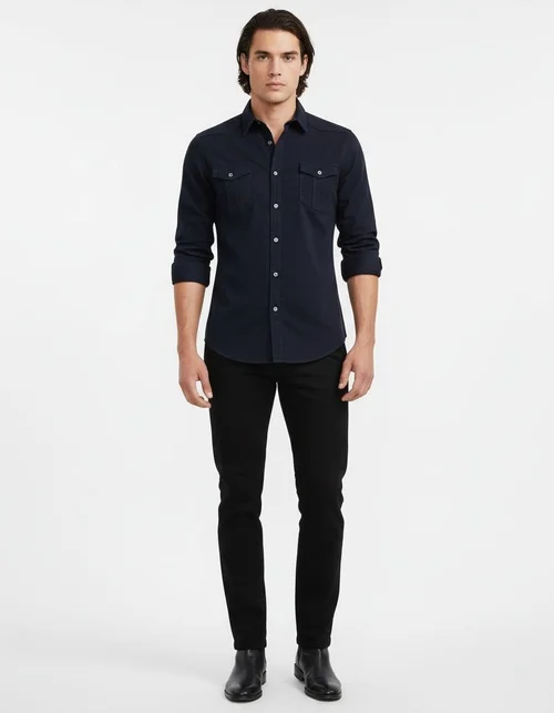 Casual effen heren denim overhemd met lange mouwen