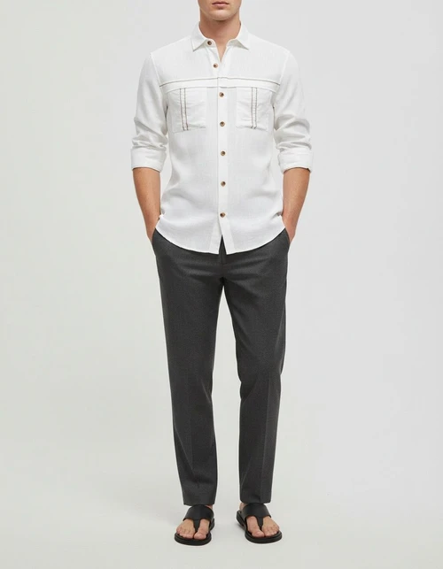 Men's Casual Long Sleeve Shirt with Pocket Decoration