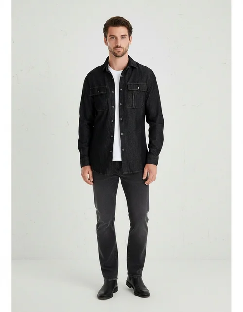 Washed Denim Long Sleeve Casual Men's Shirt