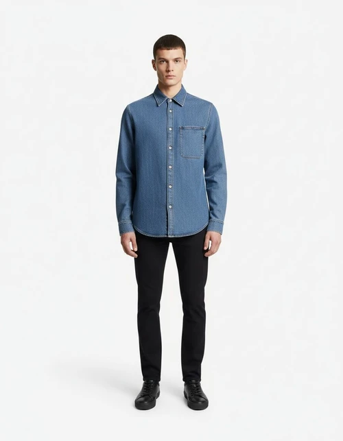 Washed Denim Long Sleeve Casual Men's Shirt