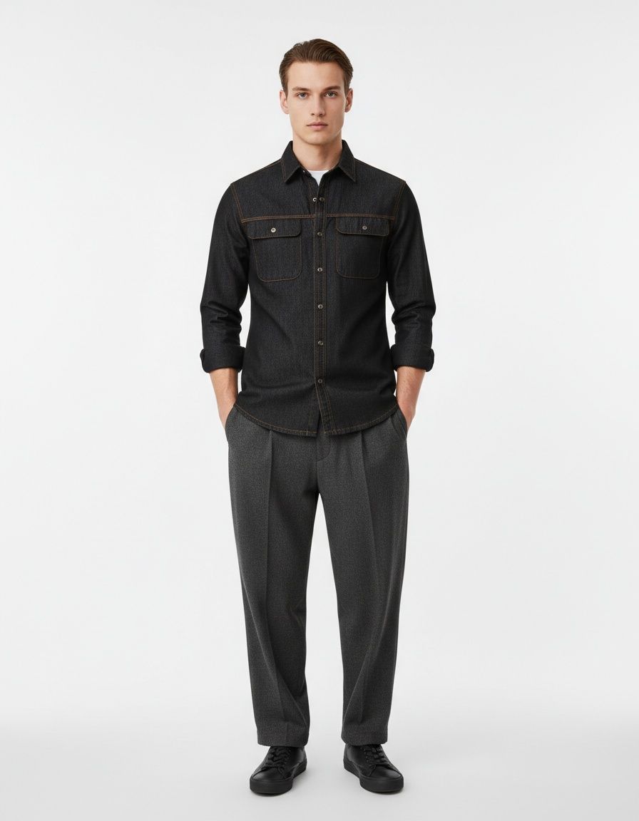 Washed Denim Long-Sleeve Men's Shirt for Autumn Casual Wear