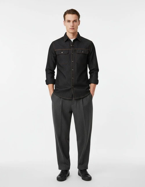 Washed Denim Long-Sleeve Men's Shirt for Autumn Casual Wear