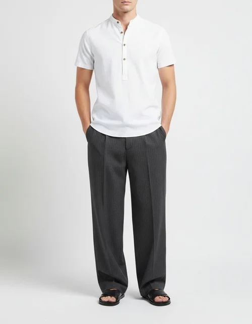 Stand Collar Breathable Men's Short Sleeve Shirt for Summer Business Casual Wear