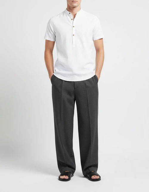 Stand Collar Breathable Men's Short Sleeve Shirt for Summer Business Casual Wear