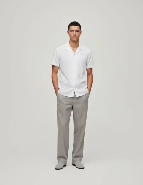 Jacquard Plaid Short-Sleeve Business Casual Men's Shirt with Turn-Down Collar