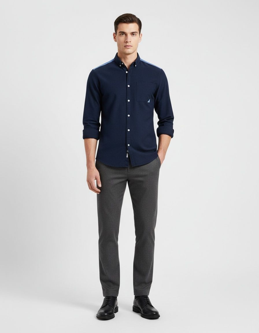 Color Block Long-Sleeved Casual Men's Shirt