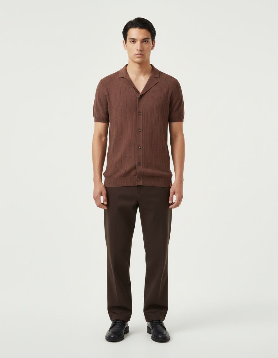 Short-Sleeve Knitted Buttoned Shirt, Men's Business Casual Spring/Summer Cardigan