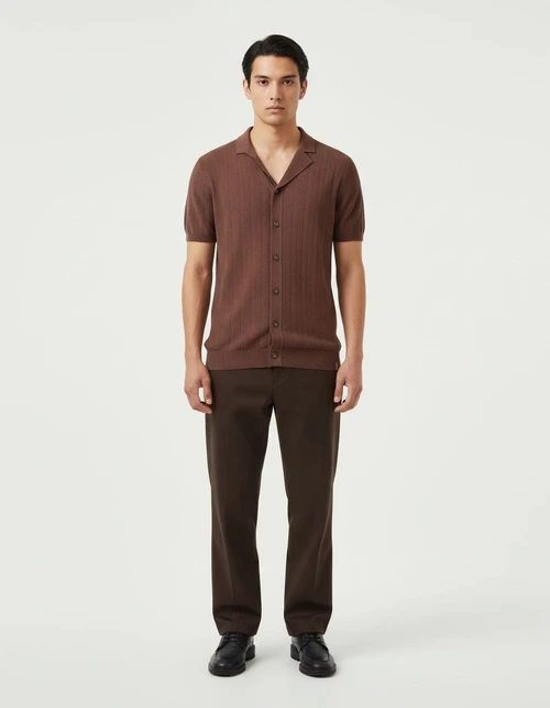 Short-Sleeve Knitted Buttoned Shirt, Men's Business Casual Spring/Summer Cardigan