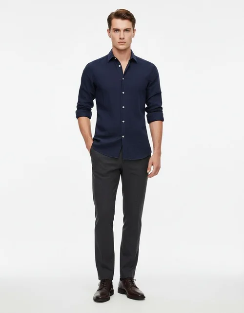 Wrinkled Texture Relaxed Fit Business Casual Men's Long-Sleeved Shirt