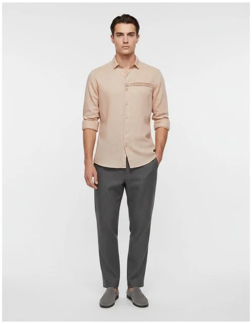 Men's Business Casual Solid Color Breathable Long Sleeve Shirt