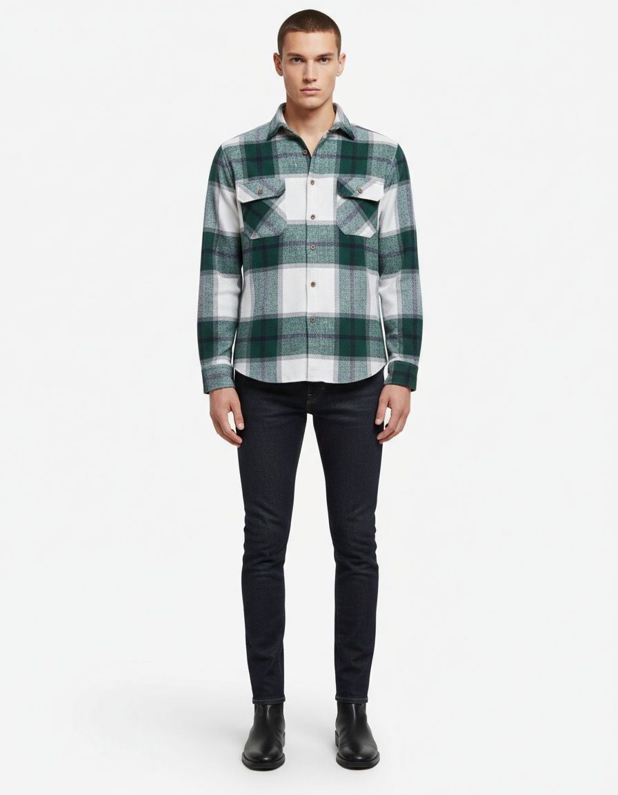 Plaid Professional Style Long Sleeve Men's Shirt with Pocket for Autumn Business Casual Wear