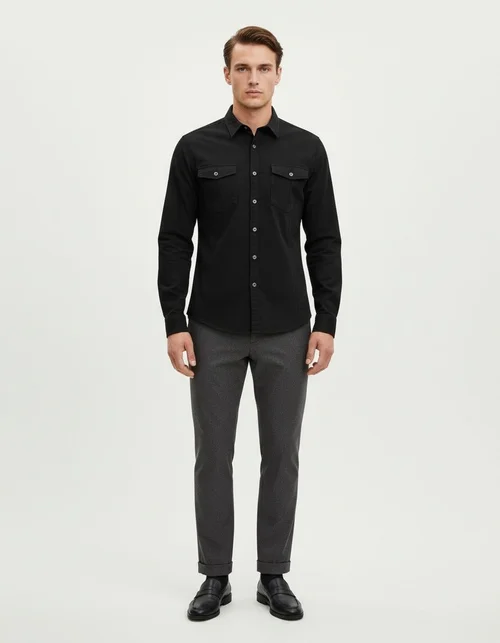Solid Color Autumn Long-Sleeved Men's Shirt for Business and Casual Wear