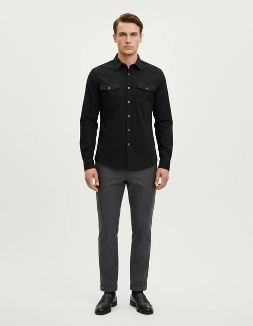 Solid Color Autumn Long-Sleeved Men's Shirt for Business and Casual Wear