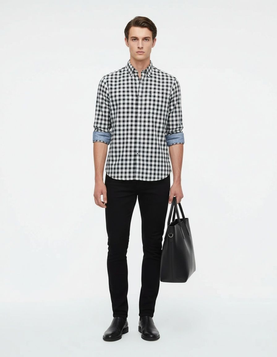 Plaid Long-Sleeved Wrinkle-Free Men's Casual Shirt for Plus Size Comfort