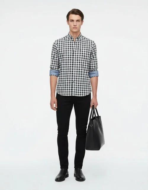 Plaid Long-Sleeved Wrinkle-Free Men's Casual Shirt for Plus Size Comfort