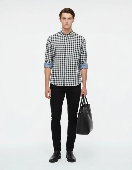 Plaid Long-Sleeved Wrinkle-Free Men's Casual Shirt for Plus Size Comfort