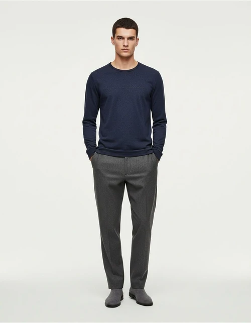 Crew Neck Long-Sleeved Men's T-Shirt with Casual Letter Print Base Layer