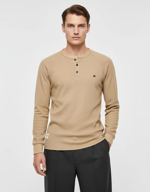 Long-Sleeved Henley Men's T-Shirt for Autumn and Winter Casual Wear