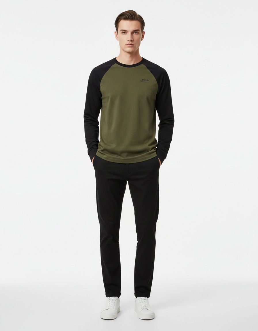 Raglan Sleeve Patchwork Men's T-Shirt with Breathable Casual Fit