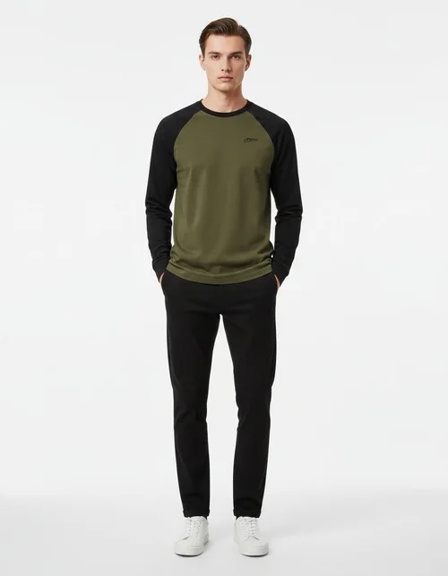 Raglan Sleeve Patchwork Men's T-Shirt with Breathable Casual Fit