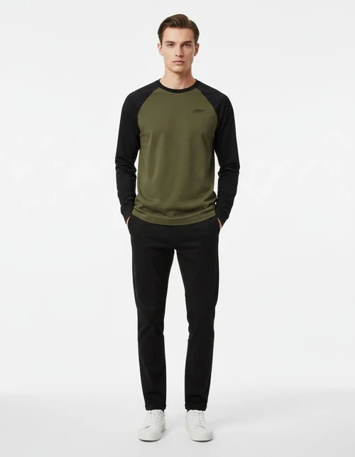 Raglan Sleeve Patchwork Men's T-Shirt with Breathable Casual Fit