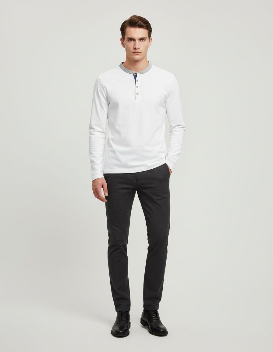 Autumn Color Block Henley Collar Business Casual Men's T-Shirt