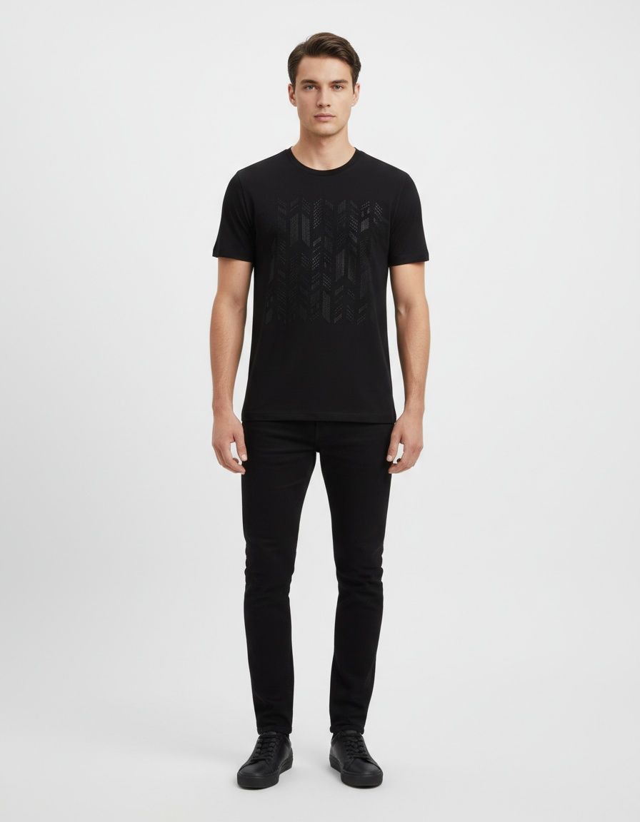 T-shirt homme à manches courtes et coupe ajustée, brodé, idéal pour l'été et les tenues décontractées.