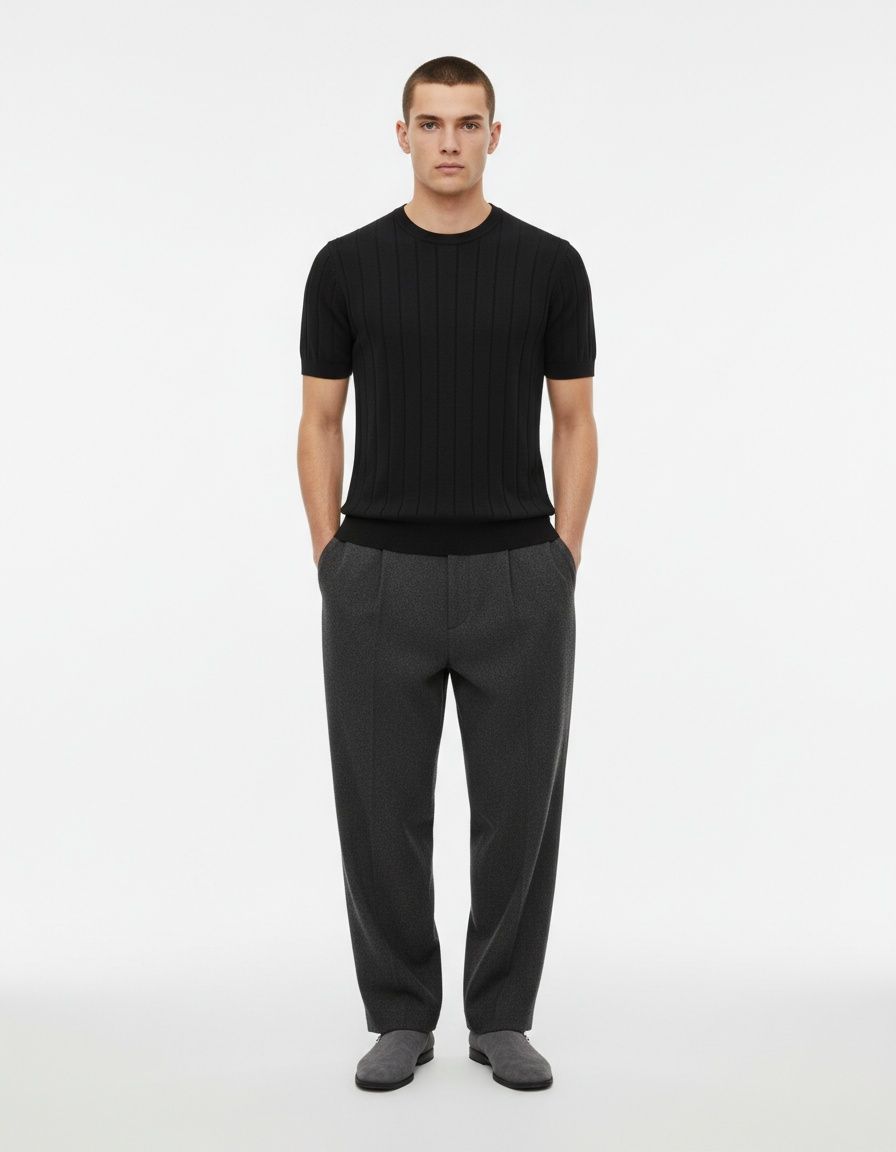 Crew Neck Knitted Men's T-Shirt for Business Casual Spring and Summer Wear