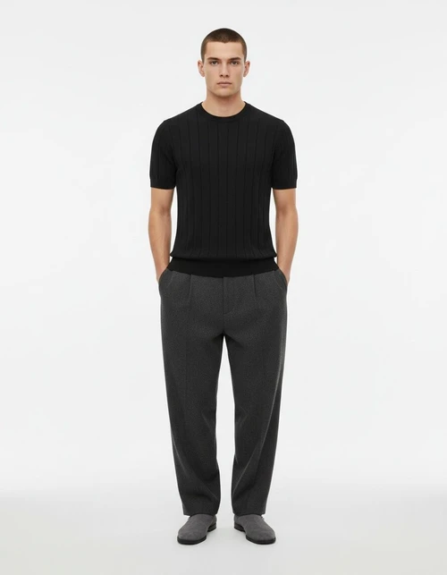 Crew Neck Knitted Men's T-Shirt for Business Casual Spring and Summer Wear