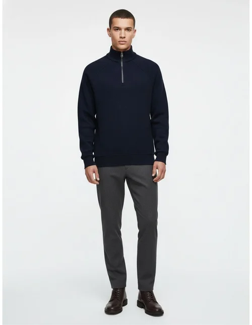 Casual heren winter sweatshirt met halve rits, opstaande kraag en fleecevoering