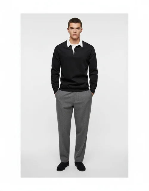 Lässiges, atmungsaktives Herren-Sweatshirt mit Polokragen und langen Ärmeln