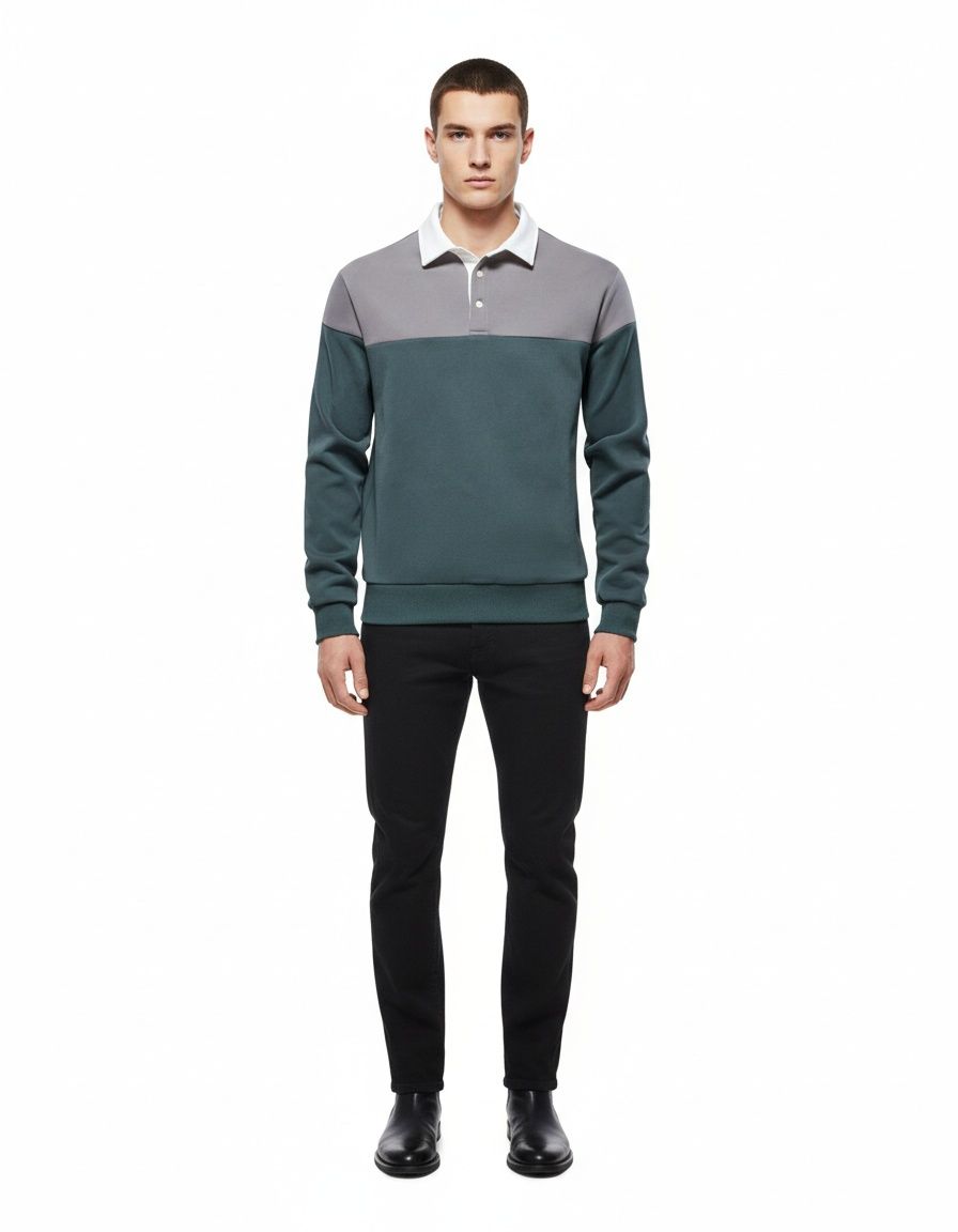 Casual Long-Sleeve Polo Neck Men's Sweatshirt for Spring